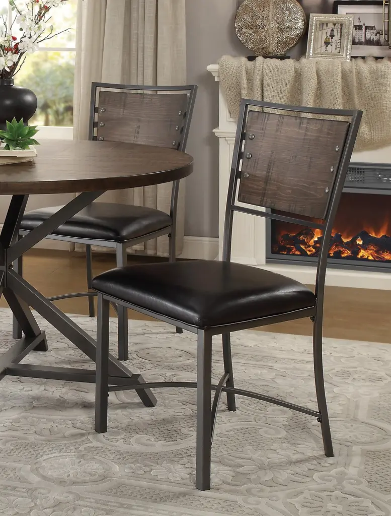 Industrial Style Metal Frame Chairs Set 2 Faux Leather Seat Burnished Finish kanepe