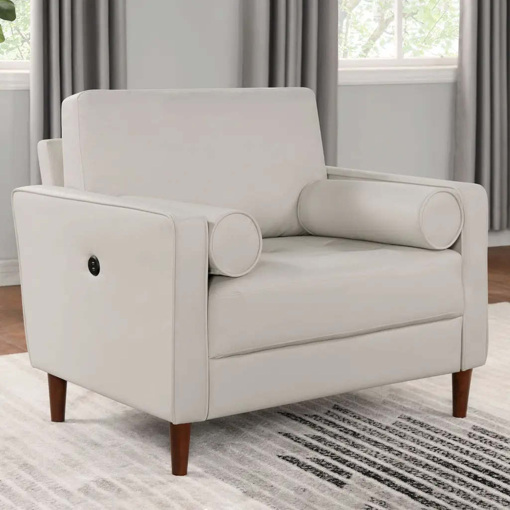 Mid Century Modern Off White 1Pc Chair Only Upholstered Box Seat Cushion Dining Chair kanepe
