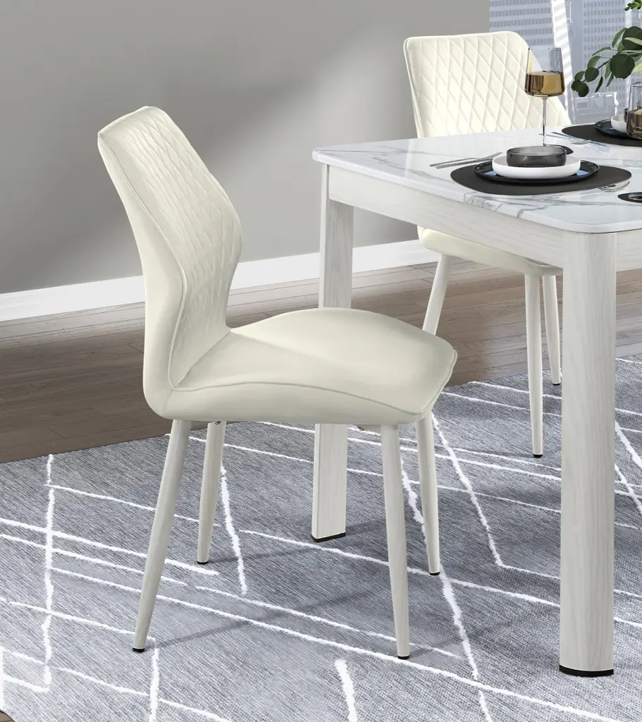 Modern Dining Side Chairs Set 2 Beige Velvet Upholstered White Metal Legs kanepe