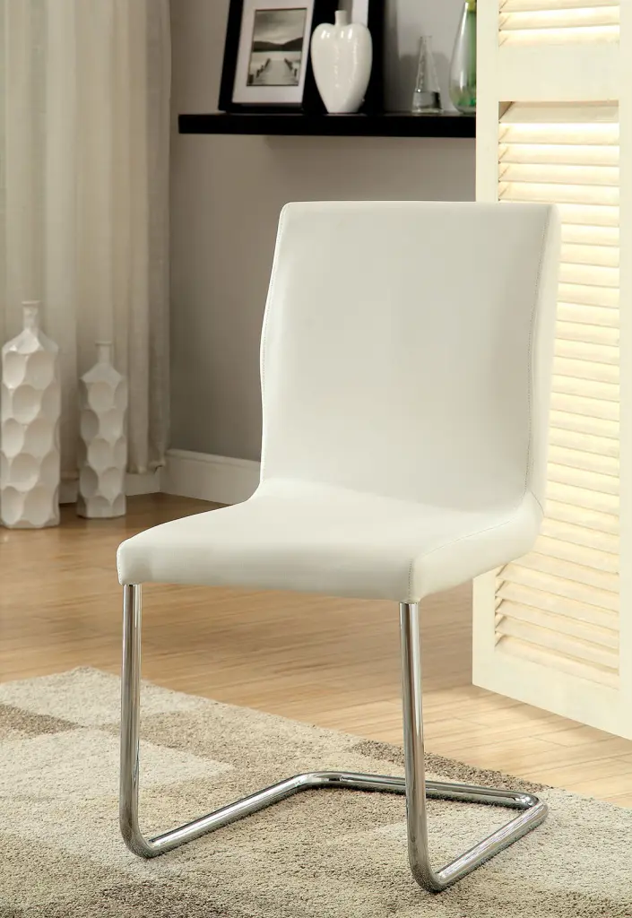 Modern Elegance White Dining Chairs Set 2 Chrome Metal Legs kanepe