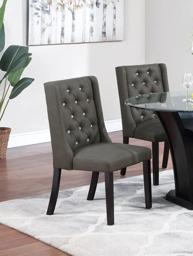 Modern Polyfiber Ash Black Tufted Dining Chairs Set 2 kanepe