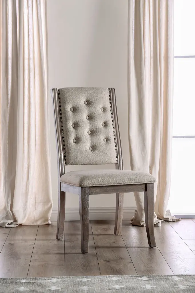 Natural Rustic Tone Set 2 Dining Chairs Beige Tufted Back Design kanepe