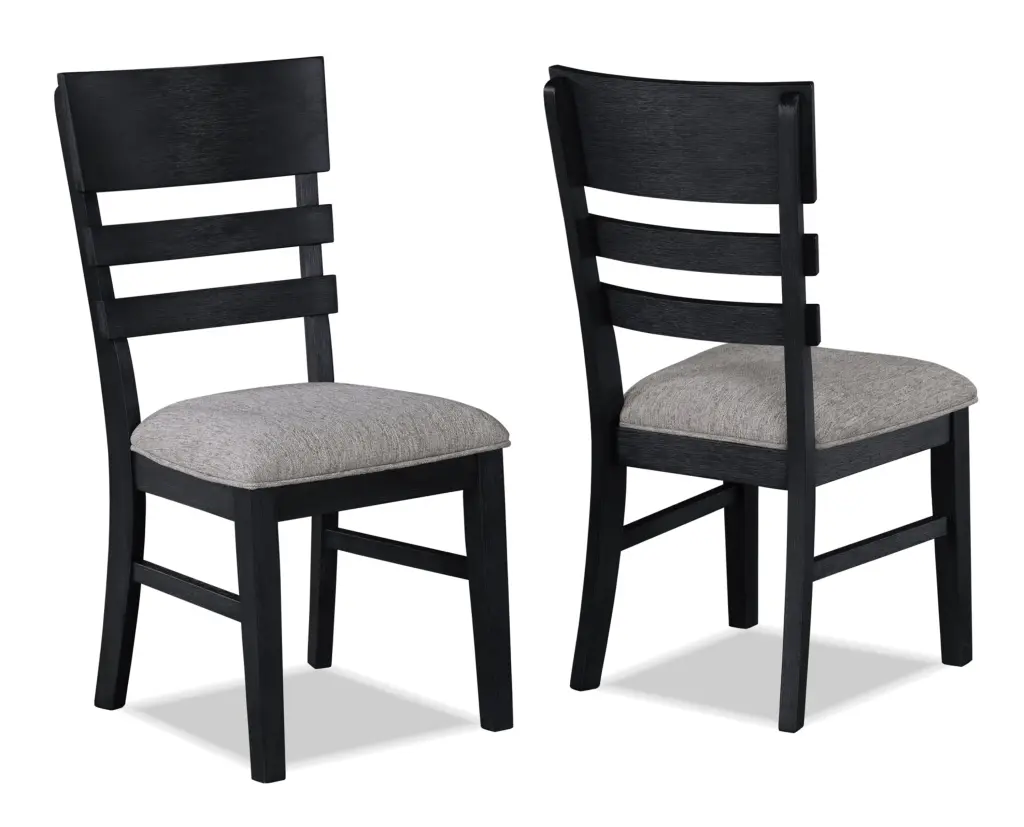 2 Piece Black Finish Side Chair Gray Upholstery Seat, Ladder Back Design kanepe