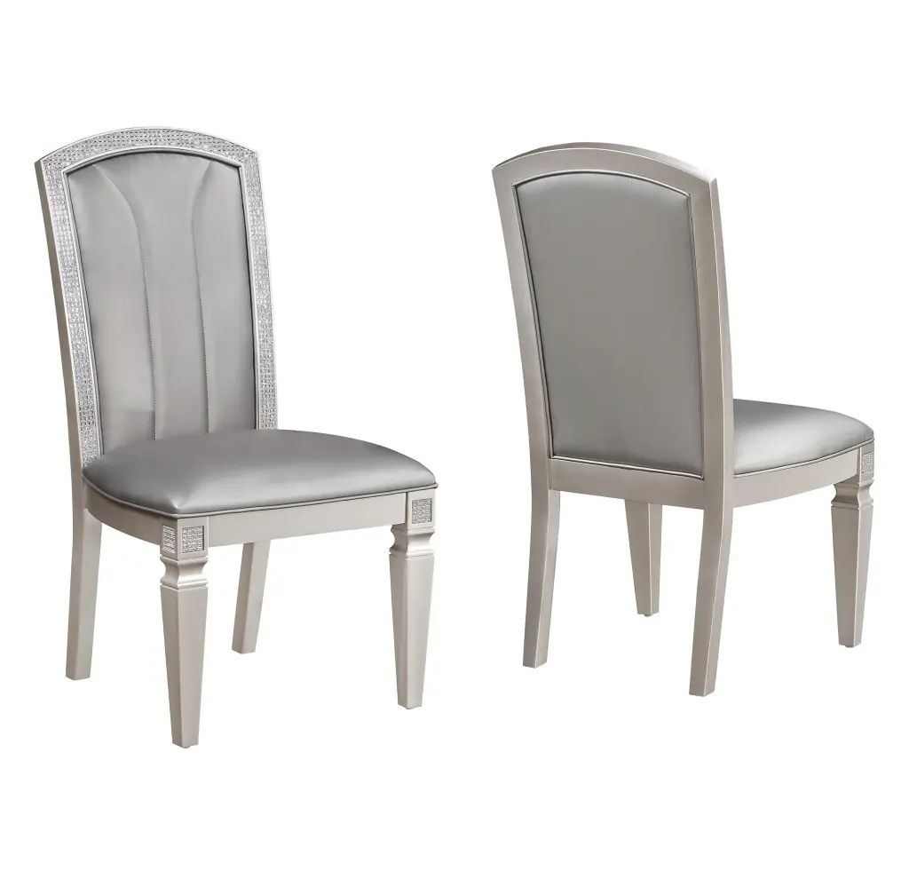 Premium Formal Glam 2Pc Set Dining Side Chair Silver Finish Sparkling Elegant kanepe
