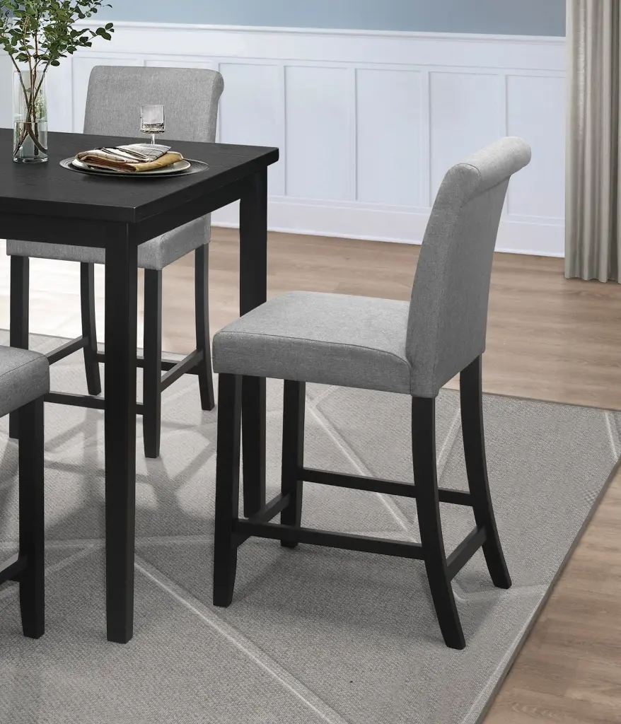 Set 2 Black Counter Height Chairs Gray Padded Seats kanepe