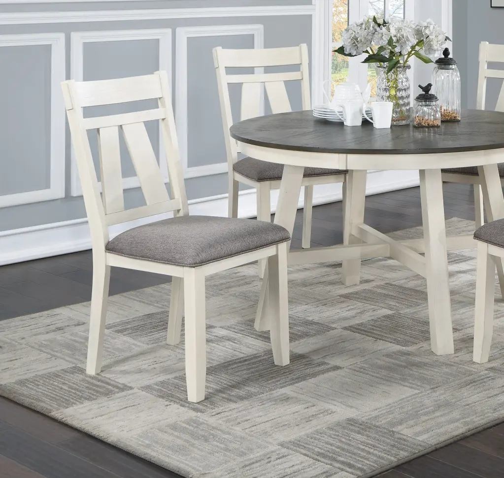 Set 2 Gray Cushioned Dining Chairs White Legs kanepe
