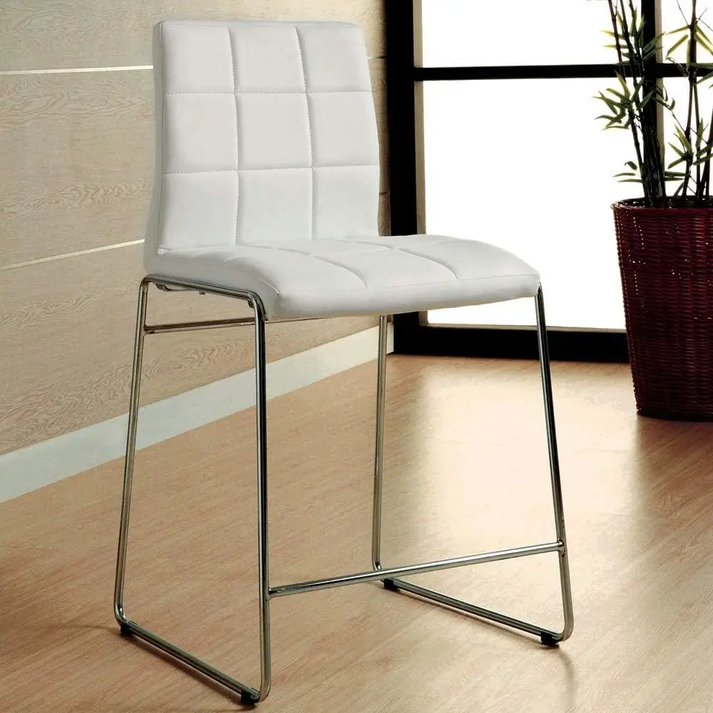 White Hue 2Pcs Counter Height Dining Chairs Chrome Metal Legs kanepe
