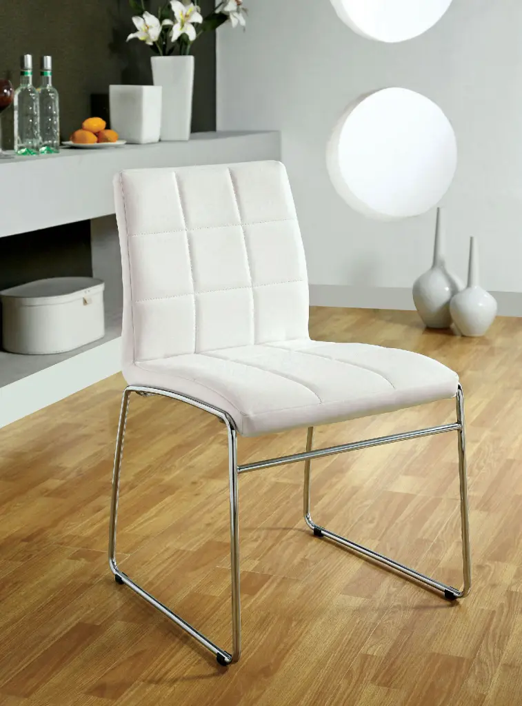 White Hue 2Pcs Dining Chairs Chrome Metal Legs Dining Room Side Chair kanepe