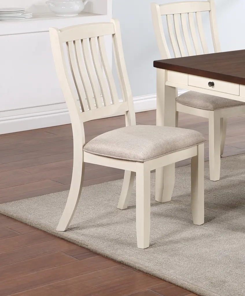 White Timeless 2 Piece Dining Chairs Set Rubberwood Beige Cushions kanepe