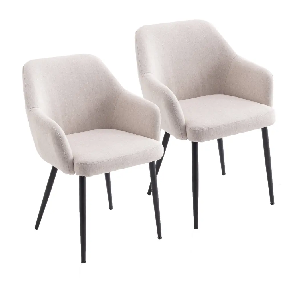 Set 2 Dining Chairs Linen Surface Leisure Chair Metal Legs lesscasa