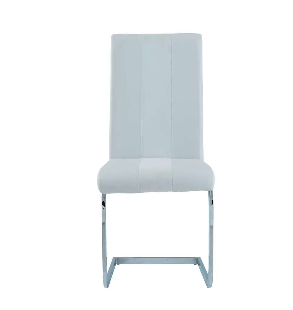 White Fabric Dining Chairs Kit 4 Stainless Steel Legs luxe modern furniture