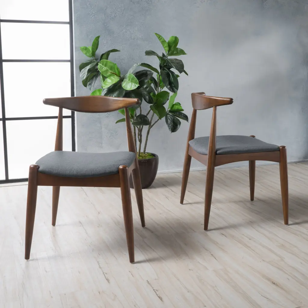 Chair Set 2 Charcoal Upholstered Dining Chairs nh-bo