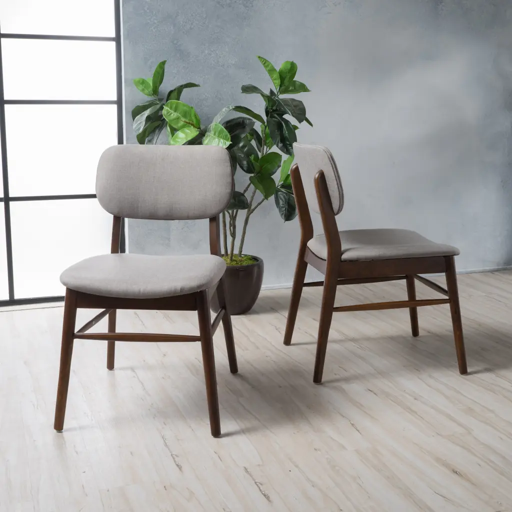 Chair Set 2 Light Gray Upholstered Dining Chairs nh-bo