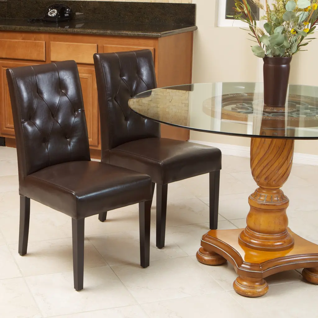 Angelo Tufted Dining Buttons MP2 Set 2 Chocolate PU Chairs nh-cloudhouse