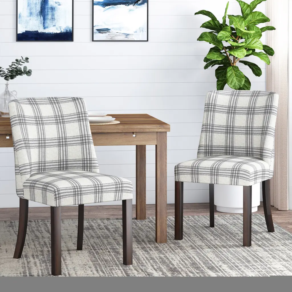 Dining Chair Grey Plaid Fabric nh-cloudhouse