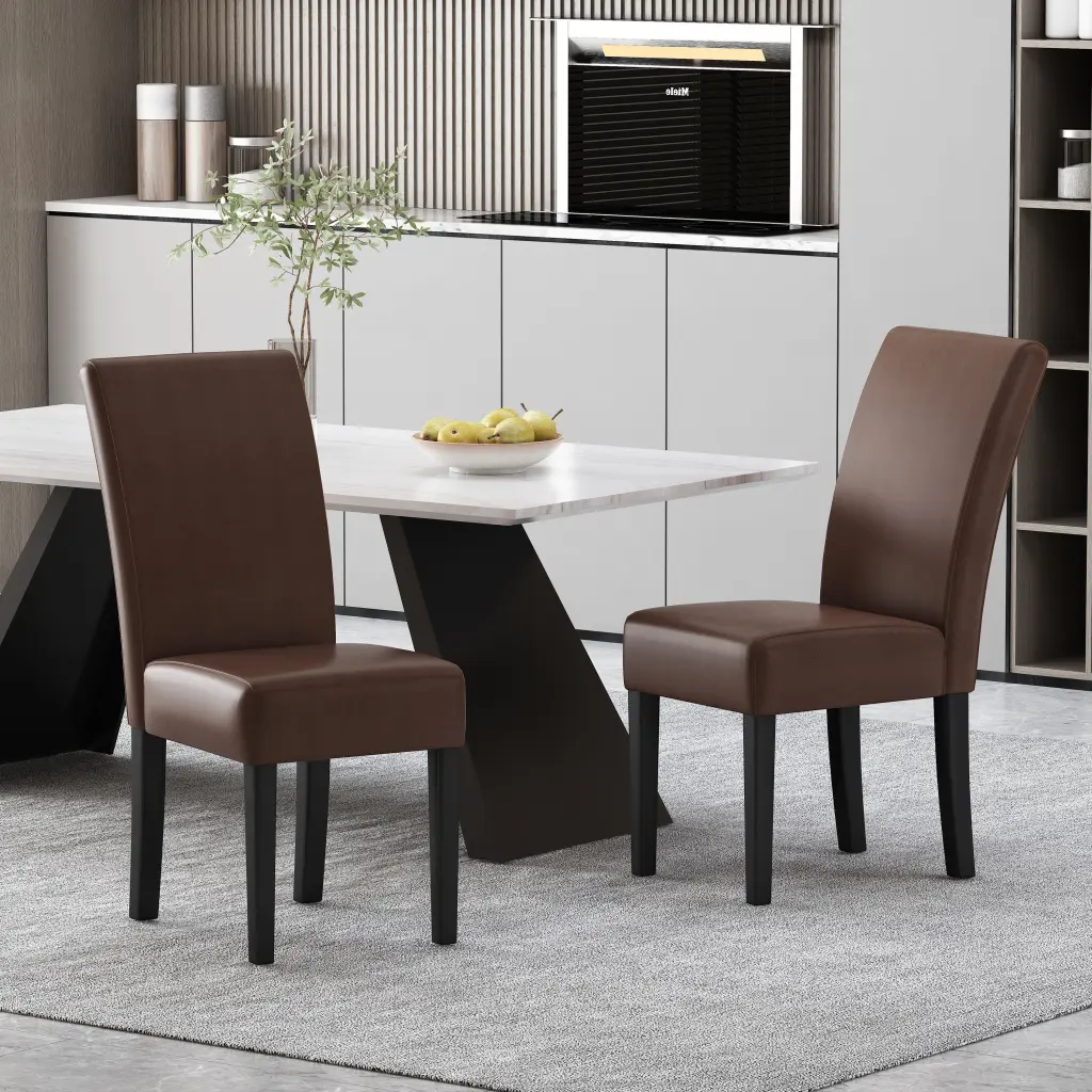 Dining Chair MP2 Set 2 Dark Brown PU Upholstered Chairs nh-cloudhouse
