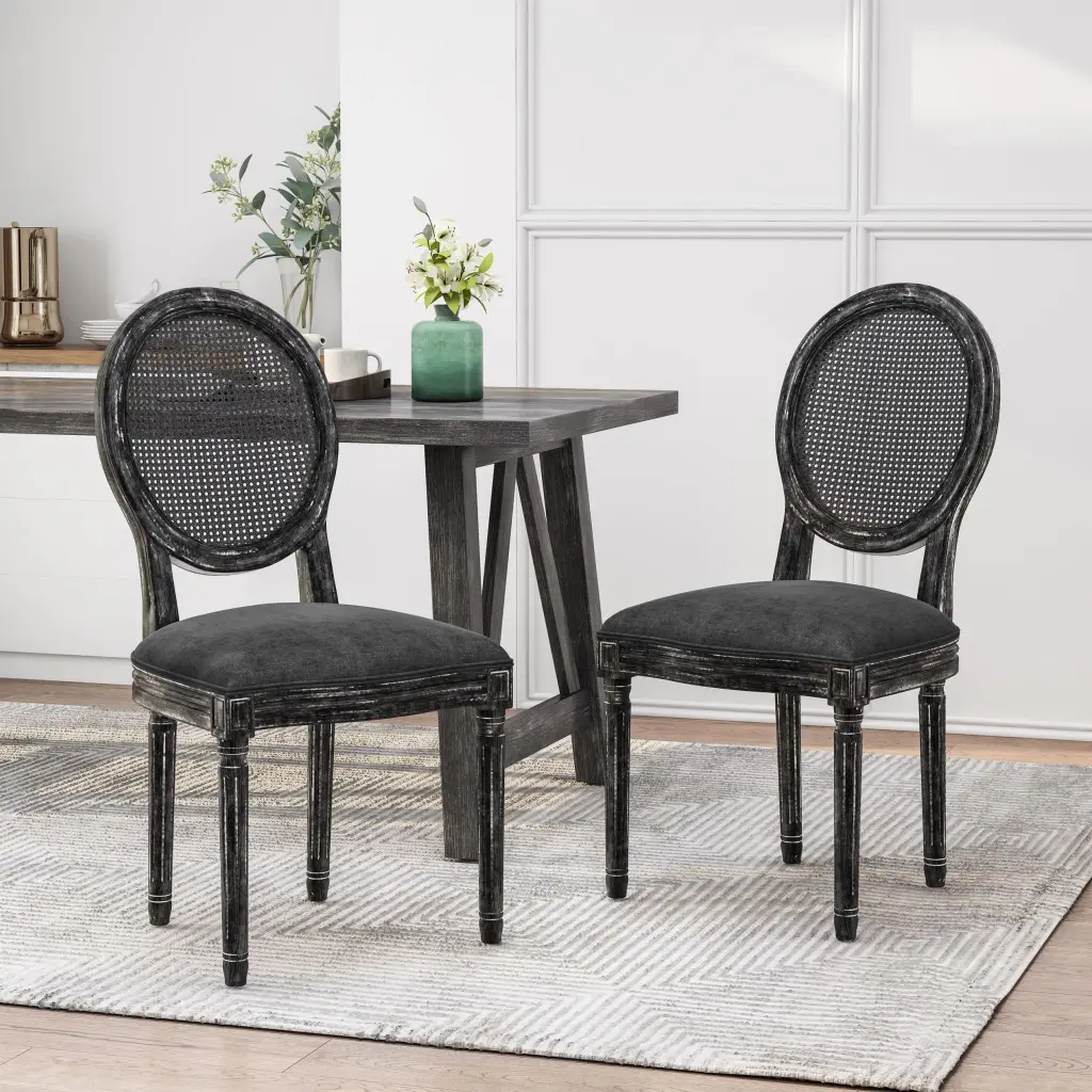 Dining Chairs MP2 Set 2 Grey Wood Rattan Chairs nh-cloudhouse