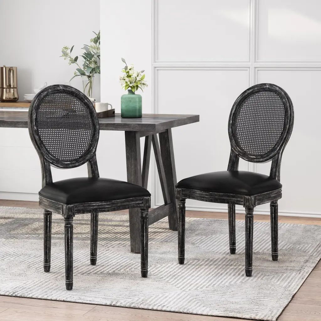 Set 2 Dining Chairs Black Wood and Rattan Design nh-cloudhouse