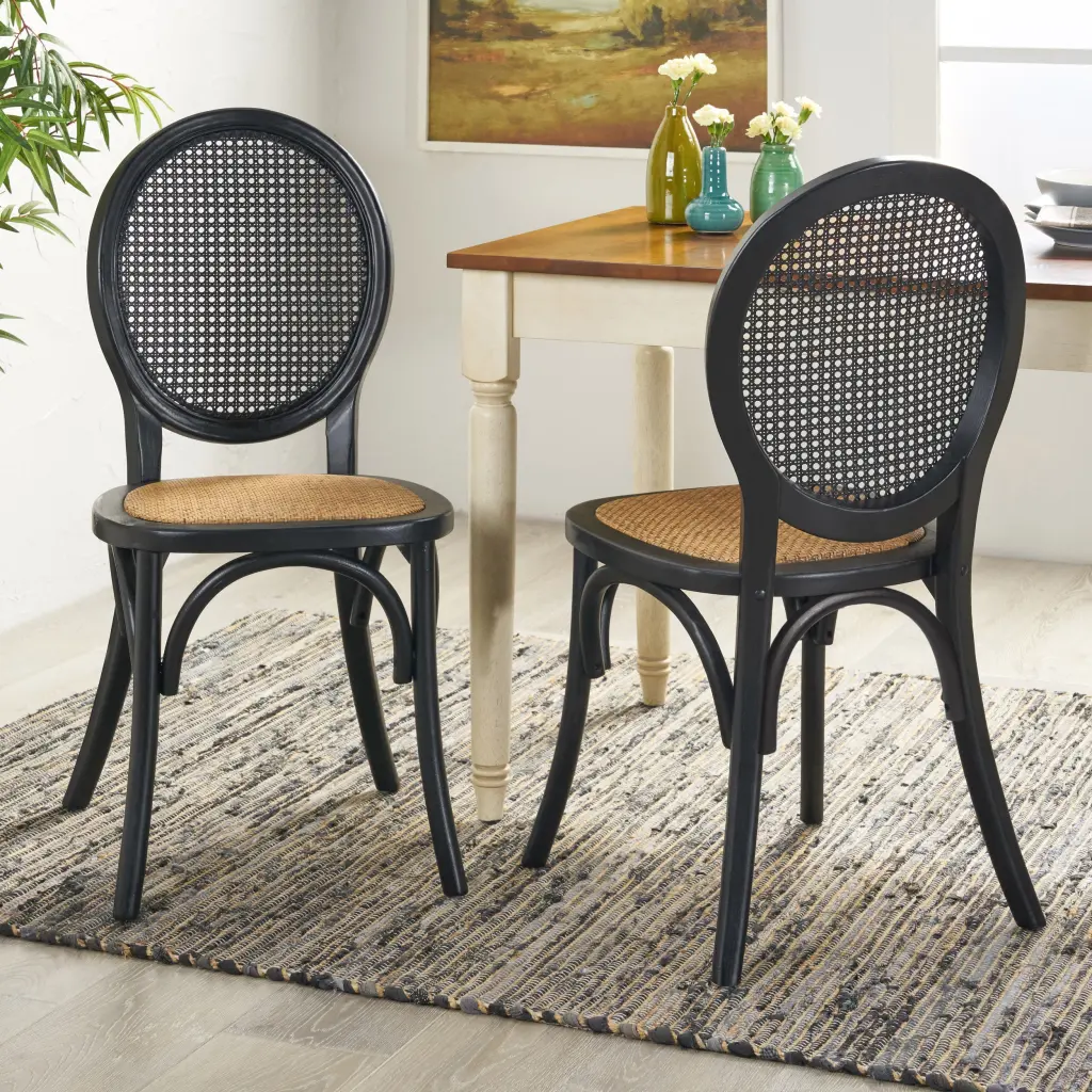 Set 2 Matte Black Rattan Dining Chairs MP2 nh-cloudhouse
