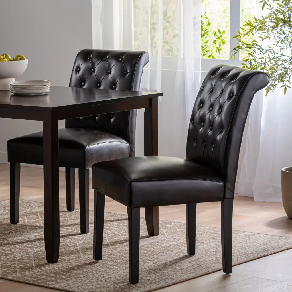 Broxton KD Tufted Dining Chair Set 2 Brown Leather Chairs nh-comfortcove