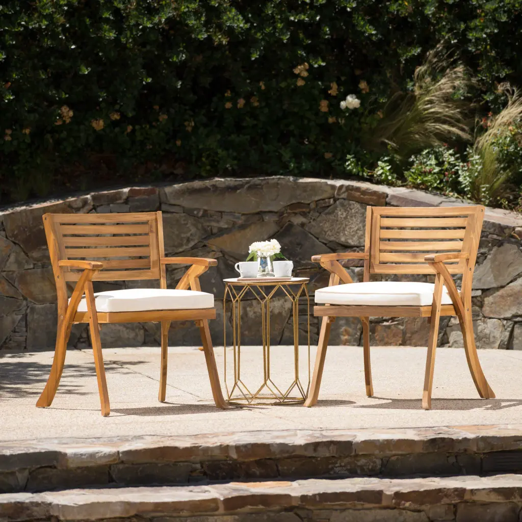 Hermosa KD Timber Dining Chair Set 2 Teak Water Resistant Cushion nh-gardenpara