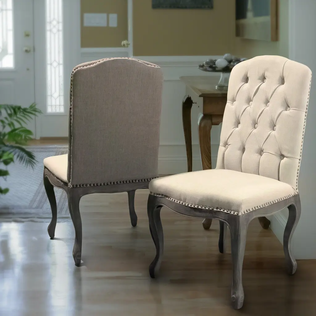 Dining Chair Set 2 Beige Upholstered Modern Chairs nh-inmax