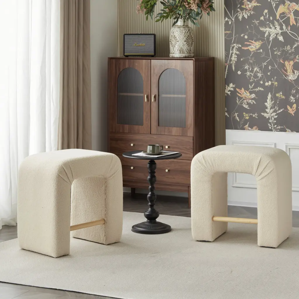 24 Inch Boucle Stool Set 2 Dining Chairs Home Kitchen Island Cream nh-onfind