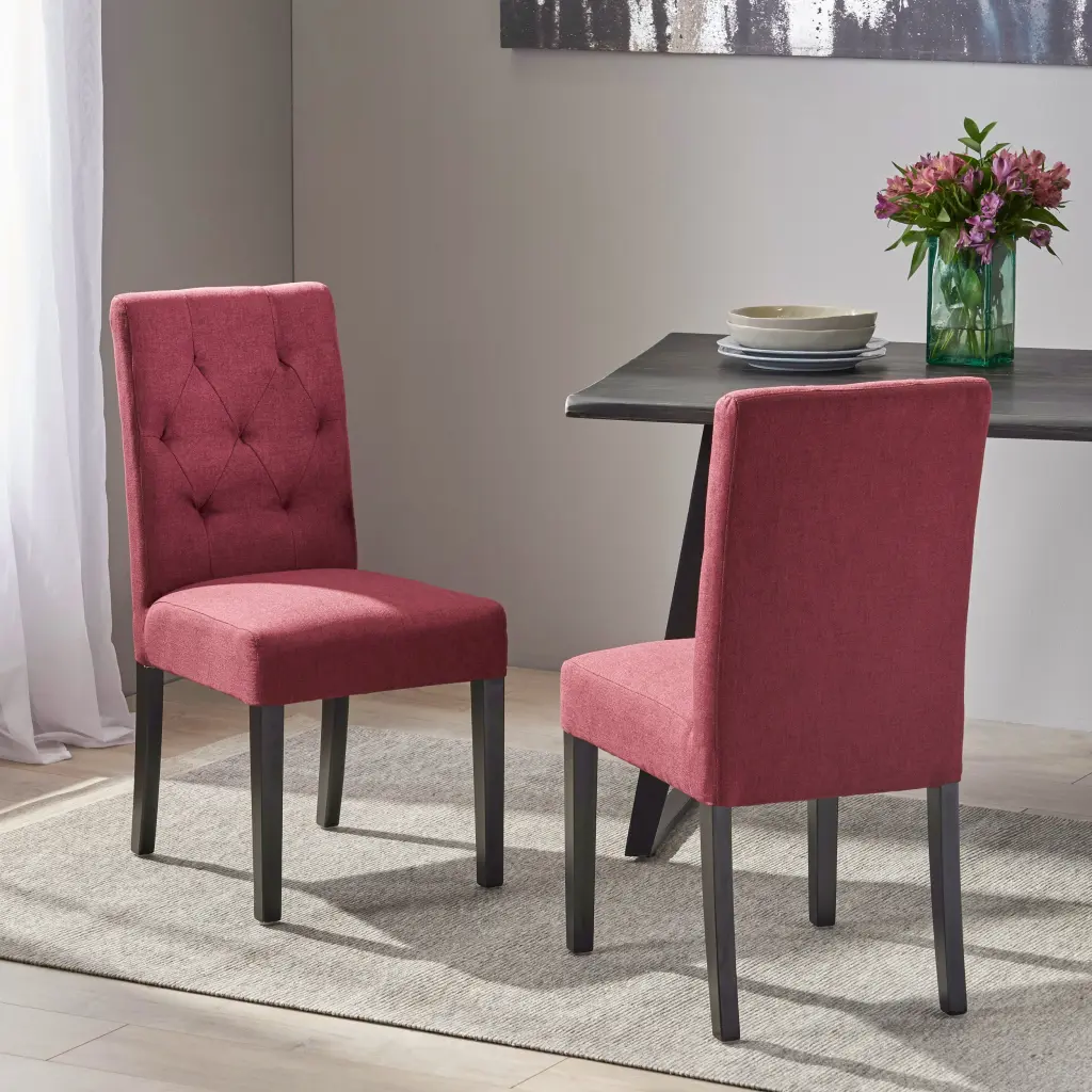 Angelo Tufted Dining Chairs Set 2 Red Upholstered Seats Modern Kitchen or Dining Room nh-perfect home