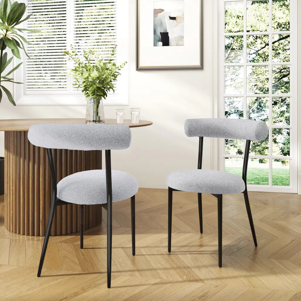 Dining Chair Set 2 Grey Fabric Modern Kitchen Chairs nh-perfect home