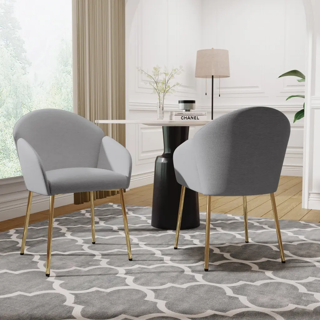 Dining Chair Set 2 Grey Metallic Modern Kitchen Seating nh-perfect home