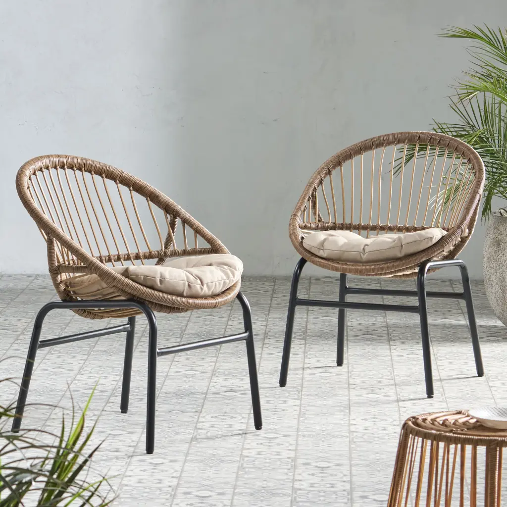 Edgar Chair Set 2 Brown Beige Material Dining Chairs nh-perfect home