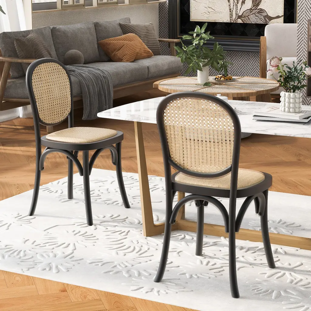 Set 2 Black Antique Dining Room Chairs Foam Seat and Dry Clean Upholstery nh-perfect home
