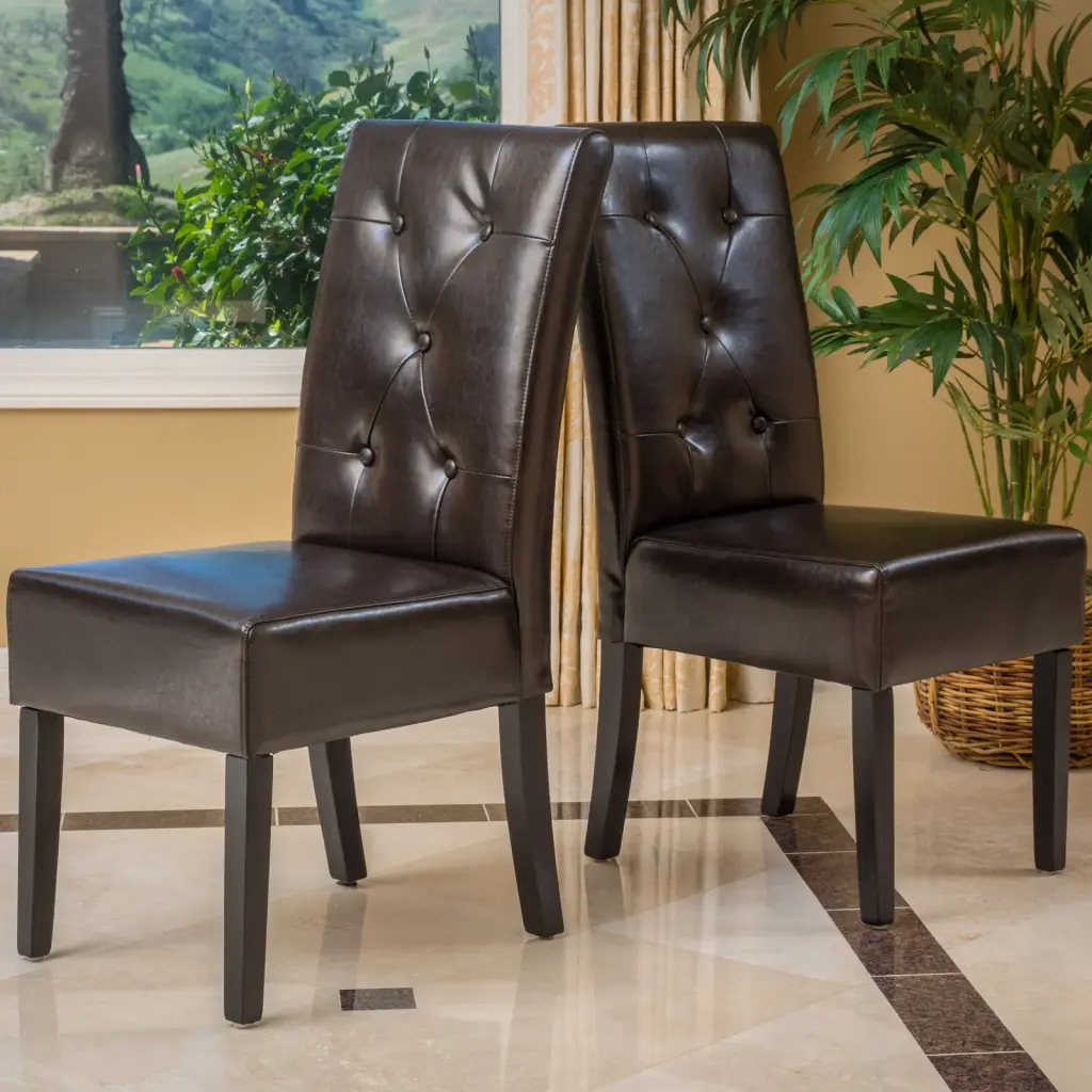 Set 2 Tufted KD Dining Chairs Chocolate Wood Water-Resistant Fabric nh-perfect home