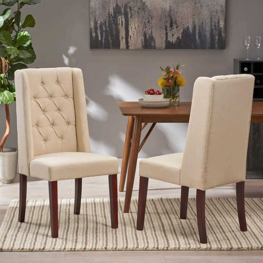 Dining Chair Beige Wood Material Comfortable Dining Room Chair nh-purenest