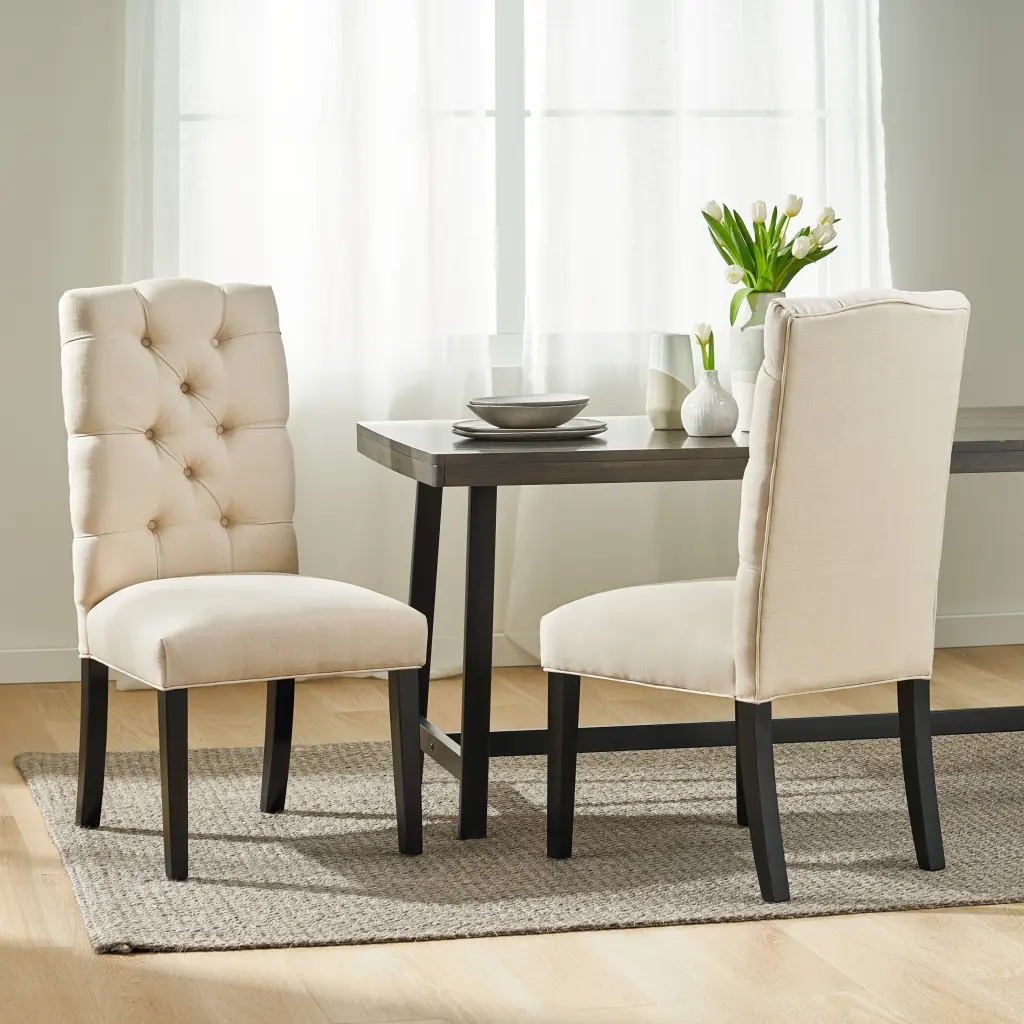 Harding KD Tufted Dining Chair Natural Material Modern Kitchen Seating nh-purenest