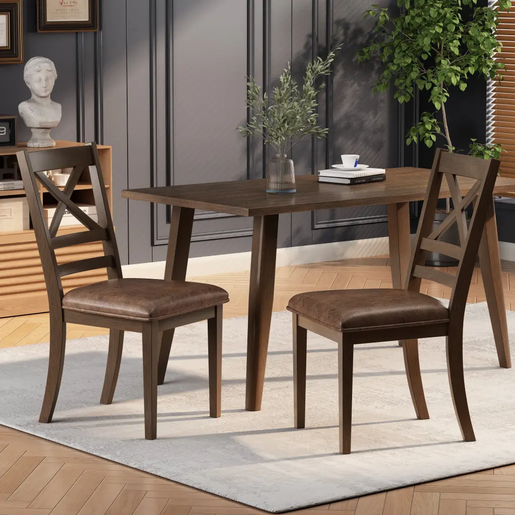 Dining Chairs Set 2 Brown Elastomer Timber Modern Kitchen Chairs nh-uhome