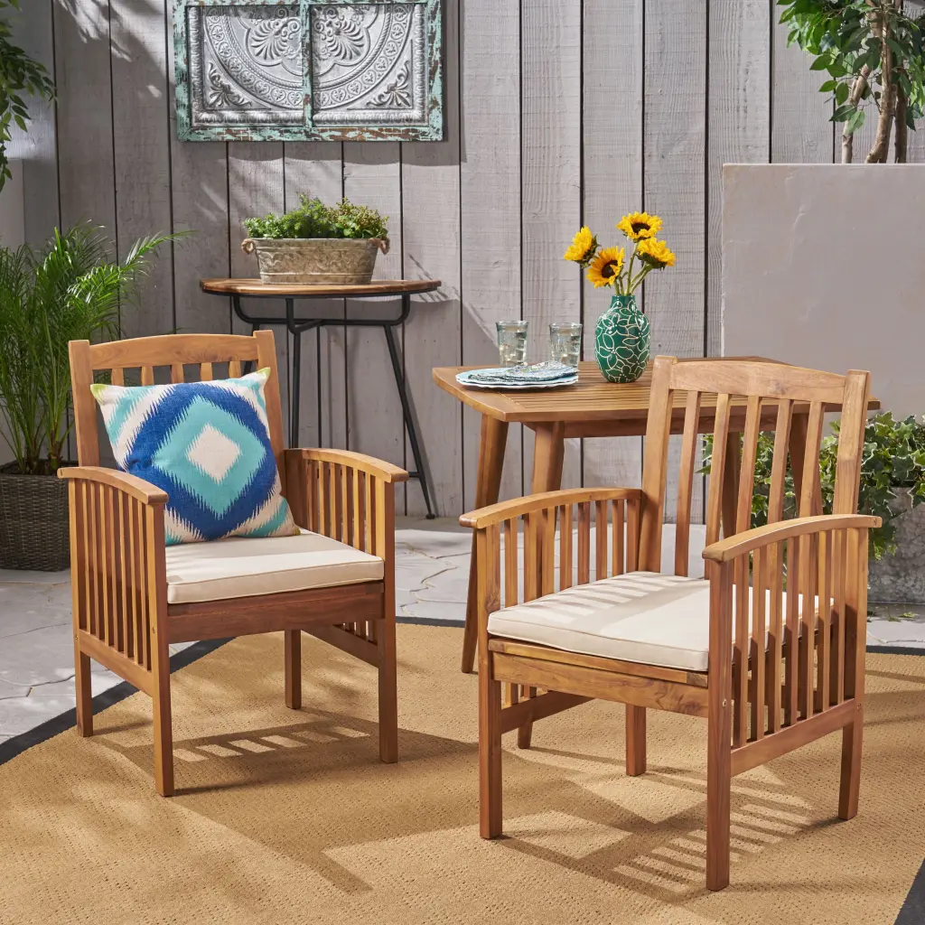 Casa Acacia Dining Chair 2Pcs 2 Cushions Brown Acacia Wood nh-vivalux