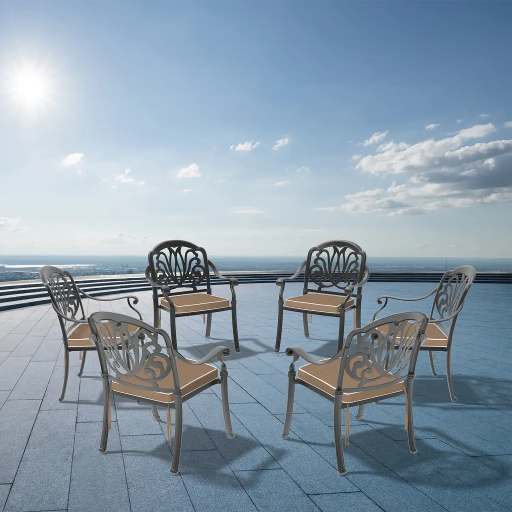 6Pcs Cast Aluminum Patio Dining Chairs Black Frame and Cushions nicesure