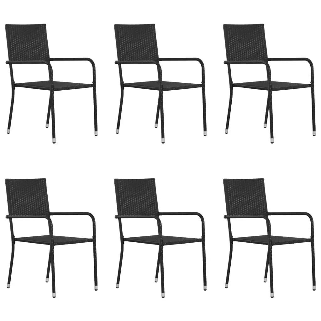 Patio Dining Chairs 6 pcs Stackable Black Poly Rattan Outdoor Chairs