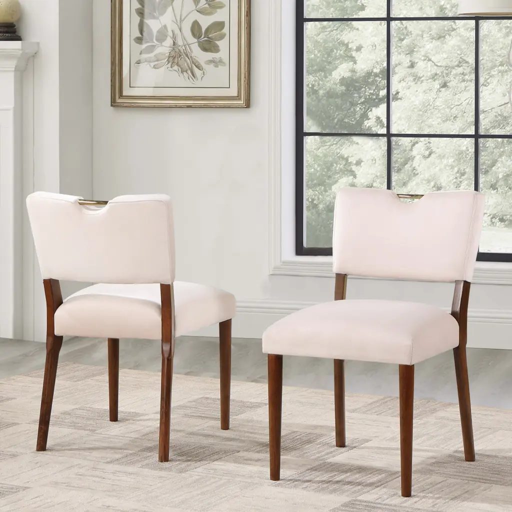 Bryson Sea Oat Velvet Dining Chair Set 2 Beige Foam Solid Wood ridgecrest home