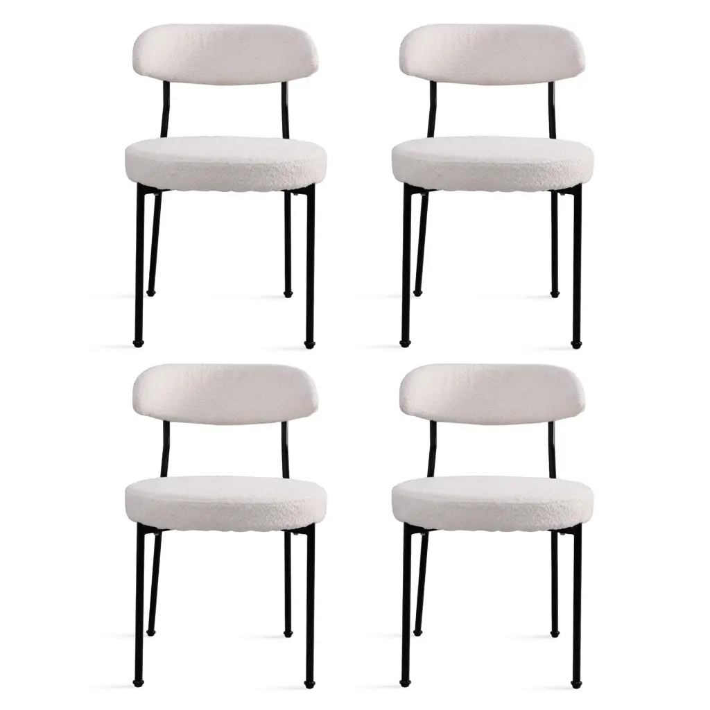 Boucle Upholstered Dining Chairs Curved Backrest and Metallic Legs Set rnb