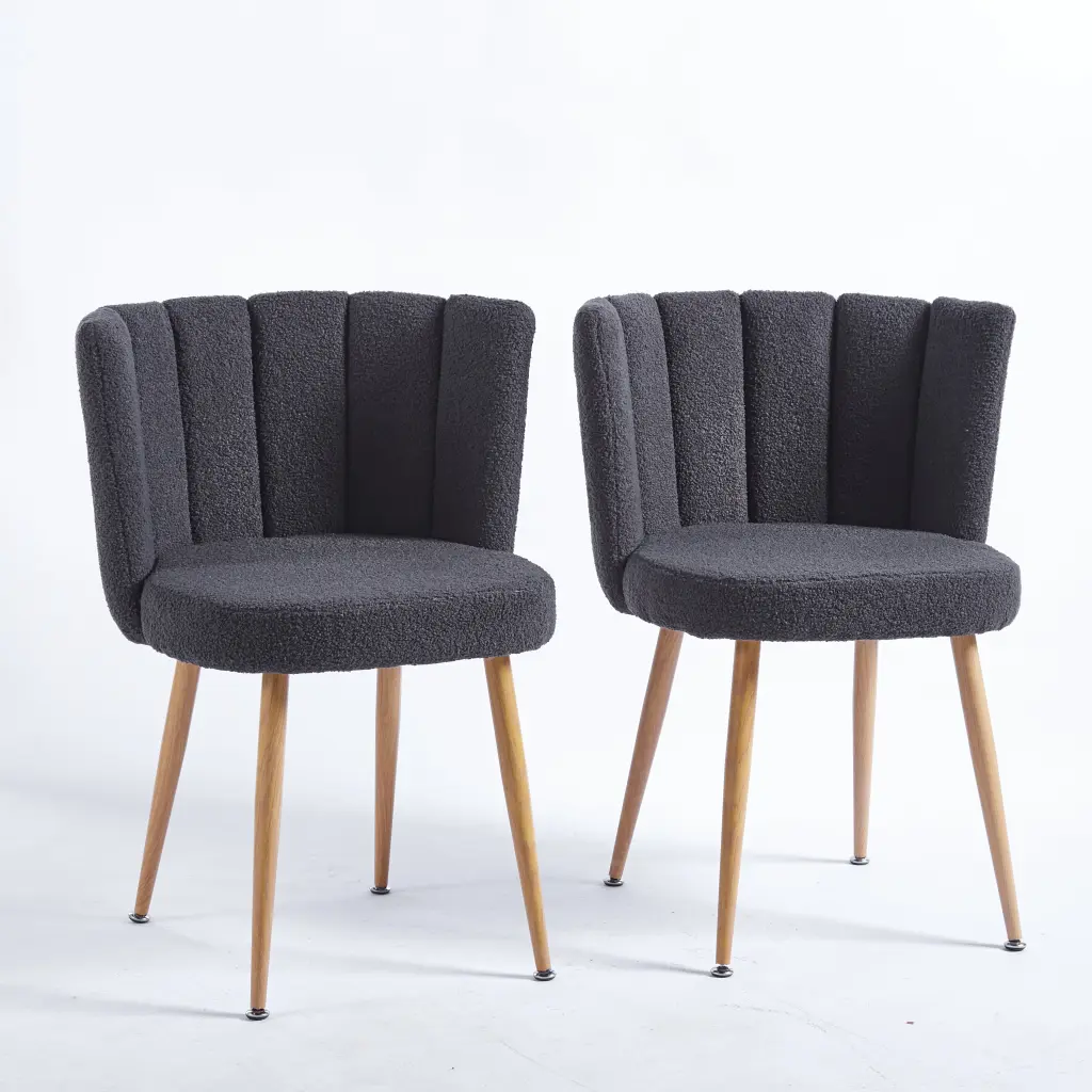 Modern Gray Dining Chair Set 2 Ferrous Metal Tube Timber Legs rnb