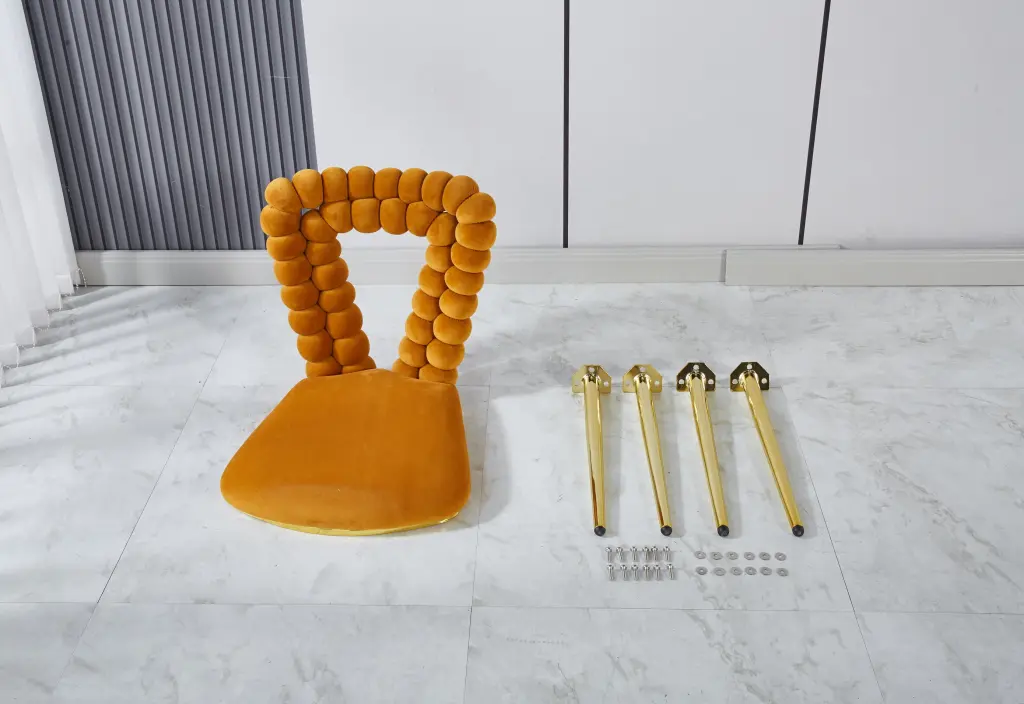 Orange and Precious Metal Modern Chair Set 2 Ferrous Metal Tube Legs and Soft Cushion rnb
