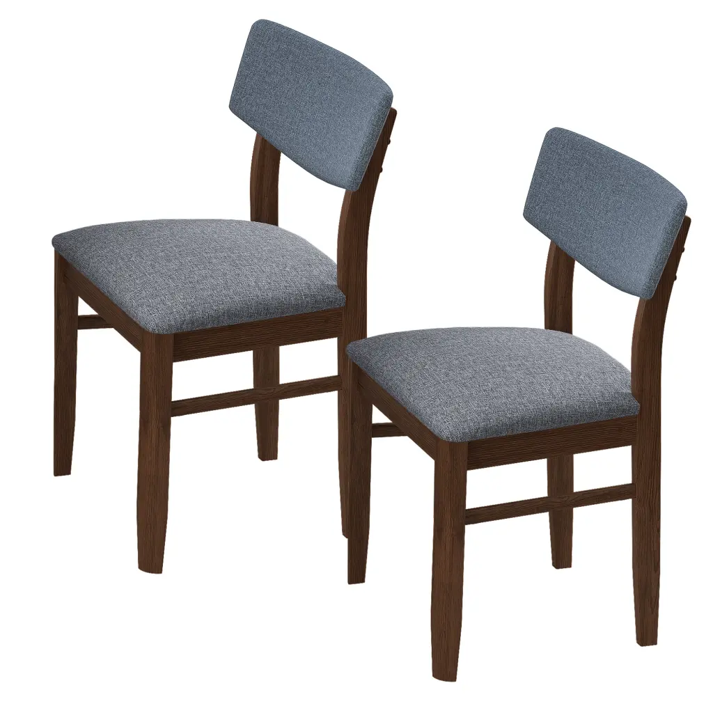 2 Pcs Retro Upholstered Dining Chairs Solid Rubber Wood Legs rnb