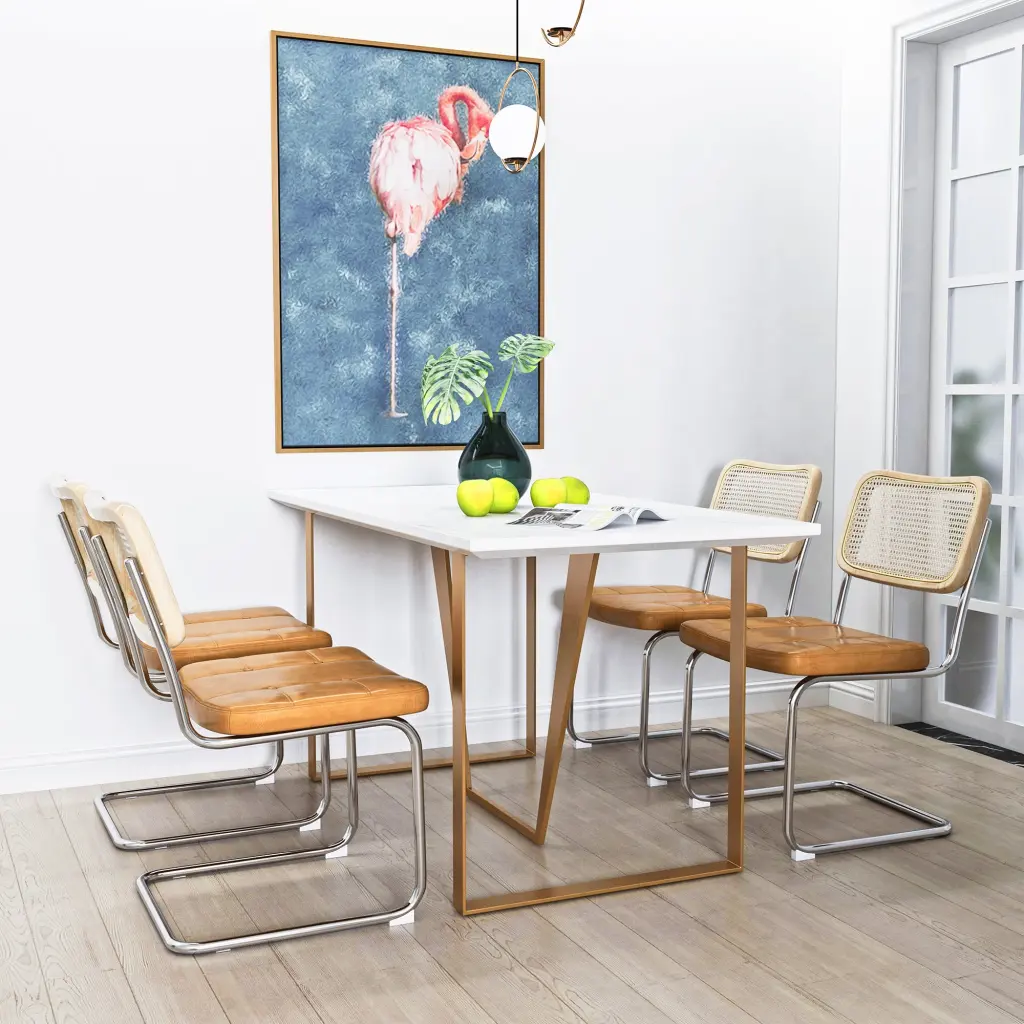 Set 4 Leather Dining Chairs High Density Sponge Rattan Back rnb