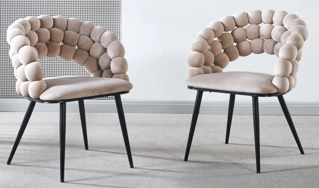 White Modern Chair Set 2 Golden Iron Tube Legs And Soft Cushioned Seats rnb
