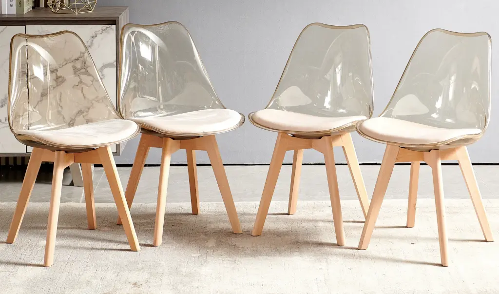Wood Leg and Transparent Yellow Back Dining Chair Set 4 rnb