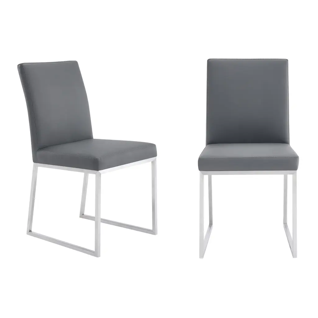 20 Inch Metal Frame Dining Chair Set 2 Gray Faux Leather Kitchen royal hampton
