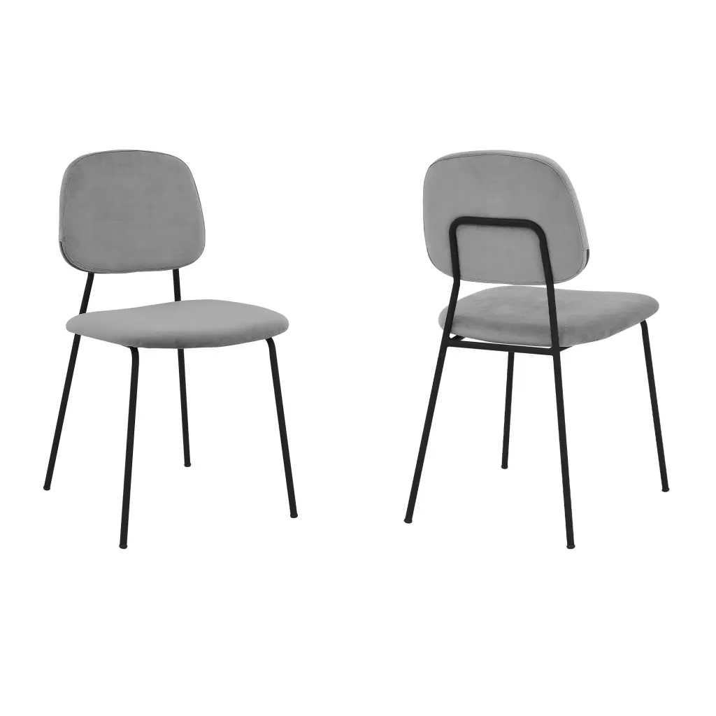 Metal Dining Chair Velvet Upholstery Set 2 Black And Gray royal hampton