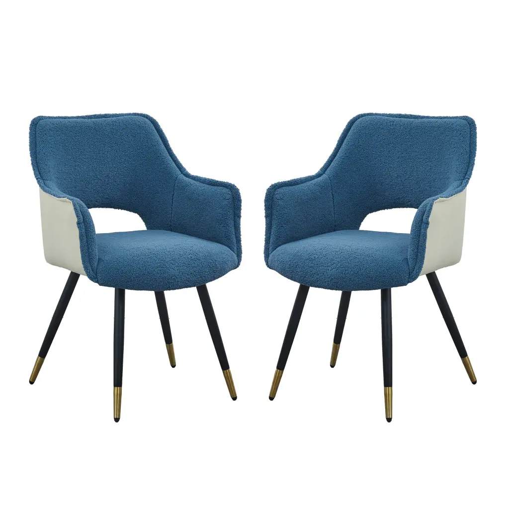 Set 2 Eden 23 Inch Modern Dining Chairs White Blue Metal Legs royal hampton